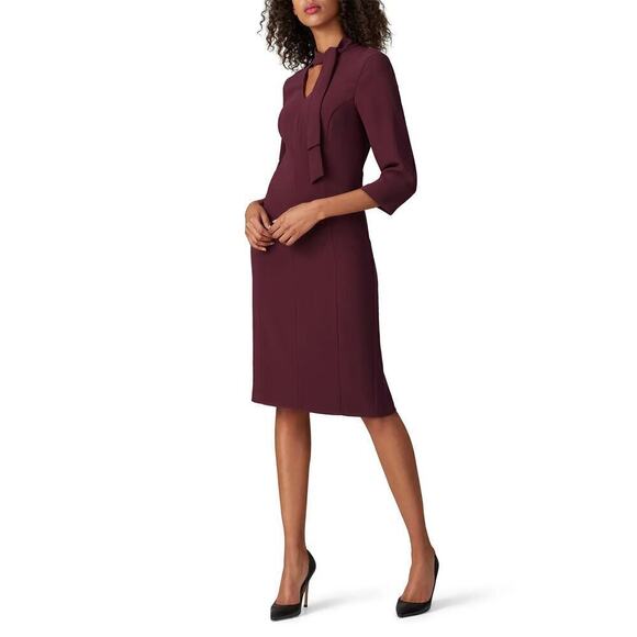 Amanda Uprichard Reid Dress 3/4 Sleeve Tie Keyhole Neck Sheath Purple Small - Picture 3 of 8